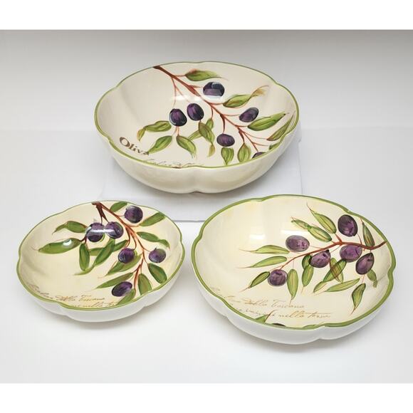 Toscany Vintage 3PC Olive Serving Bowls - Picture 1 of 11